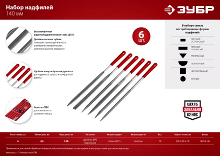 ЗУБР 6 шт, 140 мм, в чехле, с ручками, набор надфилей (16014-H6) купить в Ханты-Мансийске