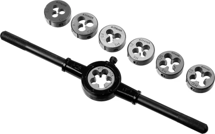 Набор плашек STAYER &quot;MASTER&quot;, плашкодержатель 1шт, плашки 7шт, 8 предметов 28015-H8_z01 купить в Ханты-Мансийске