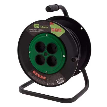 Удлинитель силовой 30 м Сибртех 95863, 16А, тип УХ10, ПВС, на кабельной катушке, 4 розетки без заземления купить в Ханты-Мансийске
