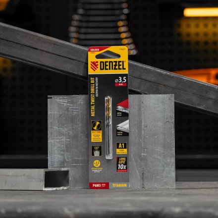 Сверло спиральное по металлу 3,5 x 70 мм, Р6М5, Golden Tip , 2шт. Denzel 718227 купить в Ханты-Мансийске