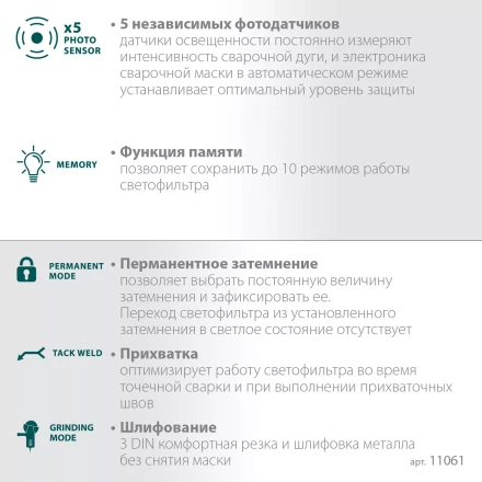 Маска сварщика с автоматическим светофильтром 11061 купить в Ханты-Мансийске