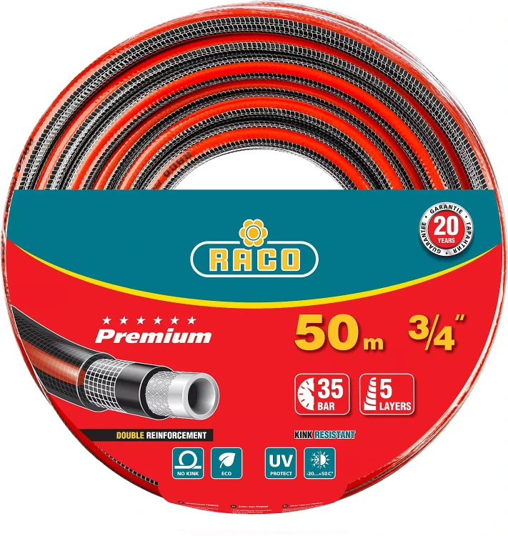 Шланг RACO "PREMIUM" поливочный, 40атм., армированный, 3-х слойный, 3/4"х50м 40300-3/4-50 купить в Ханты-Мансийске