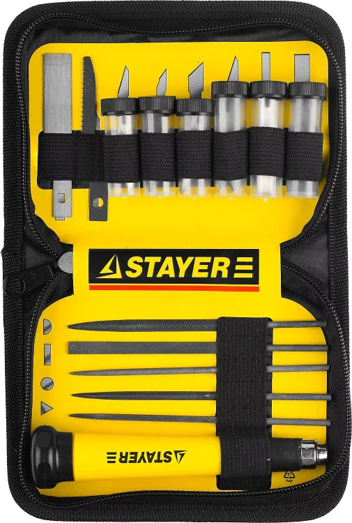 Набор STAYER Нож “MASTER” для точных работ в комплекте с лезвиями различной формы и надфилями, в чехле,38 предметов 09145-H38 купить в Ханты-Мансийске
