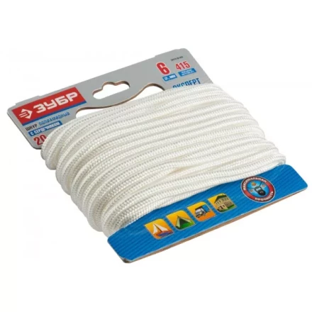 Шнур ЗУБР полиамидный, плетеный, повышенной нагрузки, с сердечником, белый, d 6, 20м 50310-06-020 купить в Ханты-Мансийске