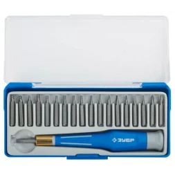Набор ЗУБР Отвертка "ЭКСПЕРТ" для точных работ, CR-V, двухкомпонентная рукоятка,сменные биты, 20предметов 25622-H20