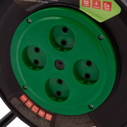 Удлинитель силовой 50 м, 16А, тип УХ10, ПВС, усиленный, на кабельной катушке, 4 розетки без заземления Сибртех 95870 купить в Ханты-Мансийске