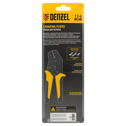 Клещи для обжима неизолированных наконечников НК и НВ, разъемов РП, 1,5 - 6 мм2 Denzel 17746 купить в Ханты-Мансийске