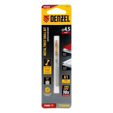 Сверло спиральное по металлу Denzel 4,5 x 80 мм, Р6М5, Golden Tip, 718231 купить в Ханты-Мансийске