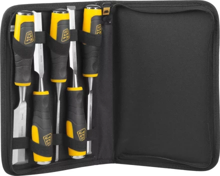 Набор JCB: Стамески, двухкомпонентные рукоятки, CrV cталь, 6 предм.: 6,12,19,25,32мм, с чехлом JCS009 купить в Ханты-Мансийске