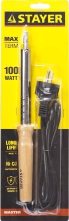 Паяльник с деревянной рукояткой и долговечным жалом, STAYER &quot;MASTER&quot; MAXTerm, 55310-100, 100 Вт, клин 55310-100 купить в Ханты-Мансийске