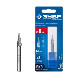 Зубр Твердосплавная борфреза M - конус с острым углом, 8 х 20 мм, угол 14° (28811-8-20)