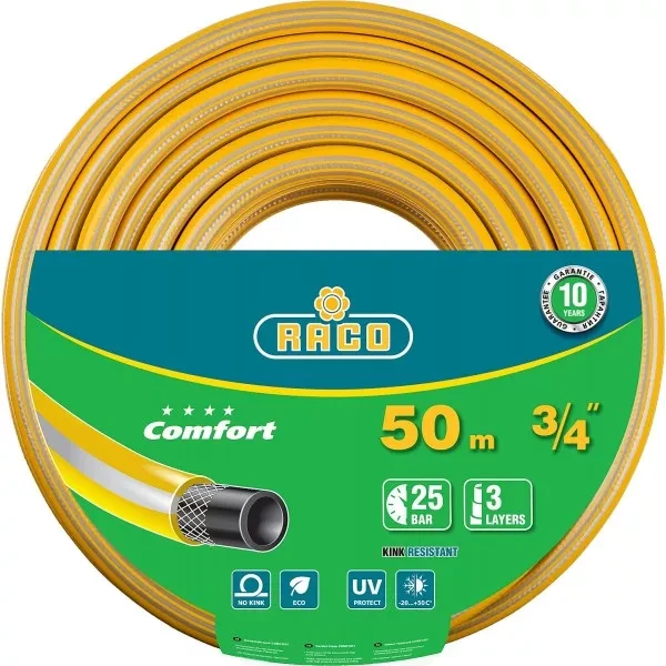 Шланг RACO COMFORT поливочный, 25атм., армированный, 3-х слойный, 3/4"х50м 40303-3/4-50_z01 купить в Ханты-Мансийске