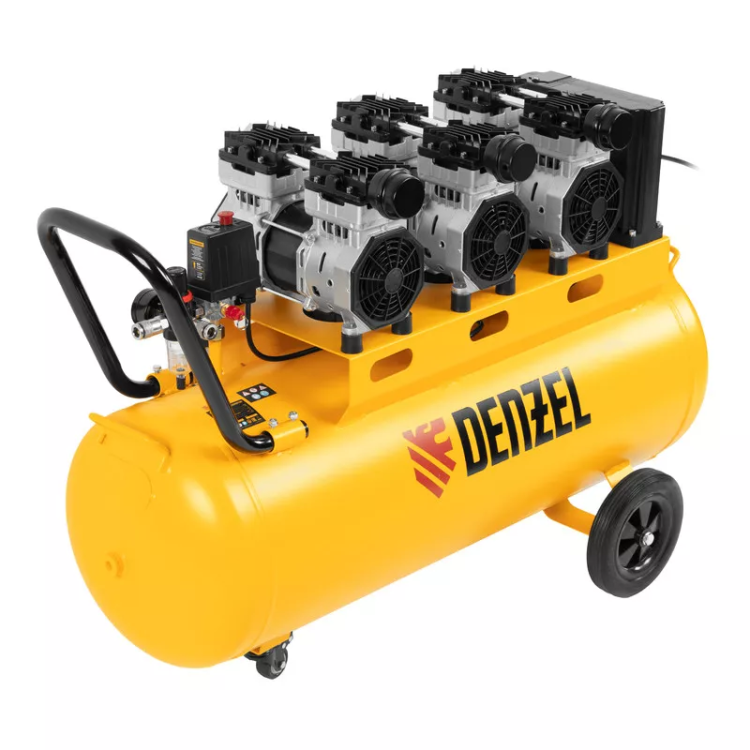Компрессор безмасляный, малошумный  DLS 2250/100, 2250 Вт, 3x750, 100 л, 410 л/мин блок управления/ Denzel 58029 купить в Ханты-Мансийске