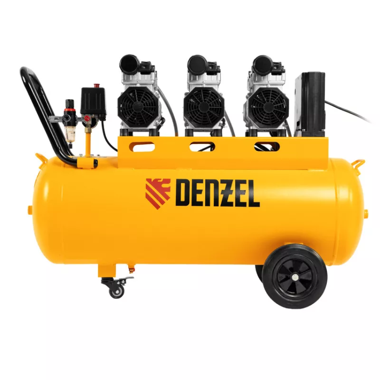 Компрессор безмасляный, малошумный  DLS 2250/100, 2250 Вт, 3x750, 100 л, 410 л/мин блок управления/ Denzel 58029 купить в Ханты-Мансийске