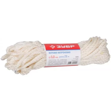 Веревка ЗУБР капроновая, d=5,0 мм, 20 м, 270 кгс, 9 ктекс 50205 купить в Ханты-Мансийске