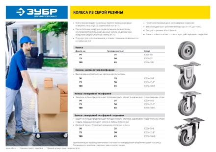 ЗУБР d 75 мм, г/п 50 кг, резина/полипропилен, поворотное колесо (30956-75-S) купить в Ханты-Мансийске