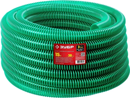 ЗУБР 38 мм x 15 м, 3 атм, со спиралью ПВХ, напорно-всасывающий шланг (40325-38-15) купить в Ханты-Мансийске