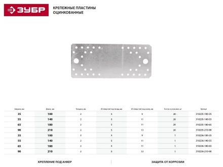 Крепежная пластина ЗУБР &quot;МАСТЕР&quot;, 210х90мм, 1шт 310236-210-90 купить в Ханты-Мансийске