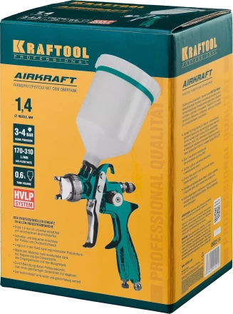Краскопульт пневматический KRAFTOOL AirKraft, HVLP, c верхним бачком, 1,4мм 06522-1.4 купить в Ханты-Мансийске