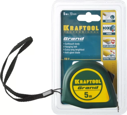 Рулетка KRAFTOOL GRAND, обрезиненный пластиковый корпус, 5м/19мм 34022-05-19 купить в Ханты-Мансийске