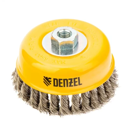 Щетка для УШМ 125 мм Чашка крученая нержавеющая проволока 0.5 мм М14 Denzel 746273 купить в Ханты-Мансийске