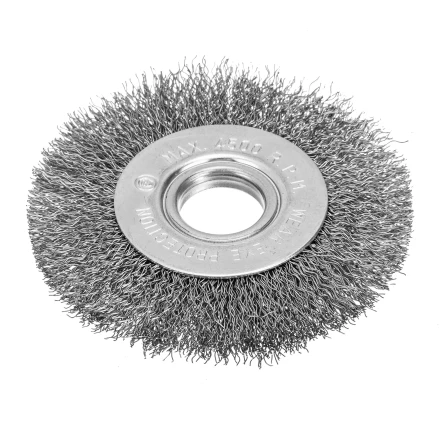 Щетка для УШМ, 100 мм, посадка 22.2 мм, плоская, витая проволока 0.3 мм Сибртех 746487 купить в Ханты-Мансийске