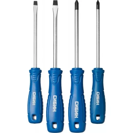 Набор: Отвертки СИБИН 25084 с закаленным стержнем, маслобензостойкая рукоятка, в блистере, 4 предмета 25084 купить в Ханты-Мансийске