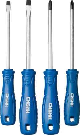 Набор: Отвертки СИБИН 25084 с закаленным стержнем, маслобензостойкая рукоятка, в блистере, 4 предмета 25084 купить в Ханты-Мансийске