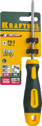 Отвертка KRAFTOOL, Cr-Mo-V сталь, двухкомпонентная противоскользящая рукоятка, PH, №2x100мм 250072-2-100 купить в Ханты-Мансийске