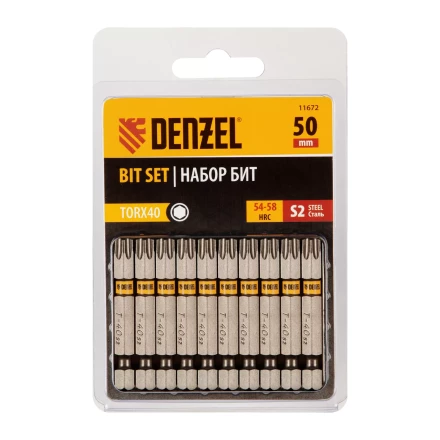 Бита TX 40х50, сталь S2, шестигранный профиль, 10 шт. Е 6,3 Denzel 11672 купить в Ханты-Мансийске