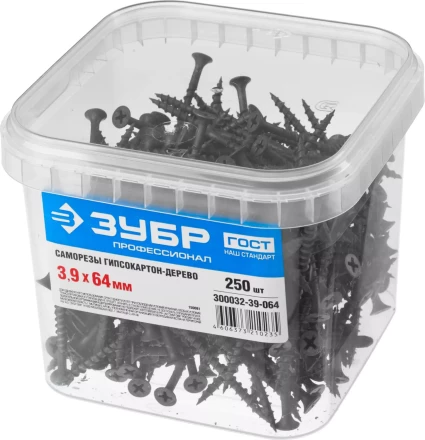 Саморезы фосфатированные с крупной резьбой, гипсокартон-дерево, ЗУБР 300032-39-064, PH2, 3,9 x 64 мм, 250 шт 300032-39-064 купить в Ханты-Мансийске