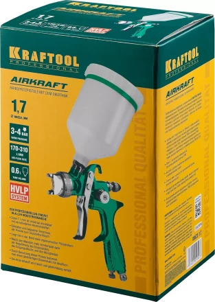 Краскопульт пневматический KRAFTOOL AirKraft, HVLP, с верхним бачком, 1,7мм 06522-1.7 купить в Ханты-Мансийске