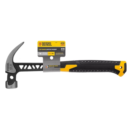 Молоток-гвоздодёр Denzel 10466, 450 г, цельнокованый,боек с магнитом, двухкомп. обрезин. рук-ка купить в Ханты-Мансийске