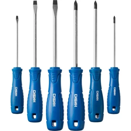 Набор: Отвертки СИБИН 25086 с закаленным стержнем, маслобензостойкая рукоятка, в блистере, 6 предметов 25086 купить в Ханты-Мансийске