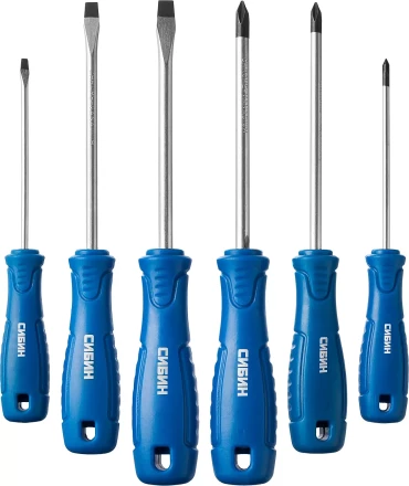 Набор: Отвертки СИБИН 25086 с закаленным стержнем, маслобензостойкая рукоятка, в блистере, 6 предметов 25086 купить в Ханты-Мансийске