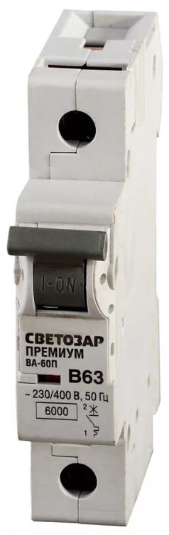 Выключатель автоматический СВЕТОЗАР "ПРЕМИУМ" 1-полюсный, 63 A, "B", откл. сп 6 кА, 230 / 400 В SV-49011-63-B купить в Ханты-Мансийске