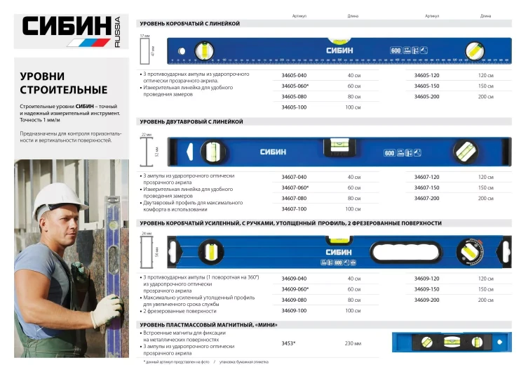 Уровень СИБИН двутавровый, 3 ампулы, измерительная линейка, 150см 34607-150 купить в Ханты-Мансийске