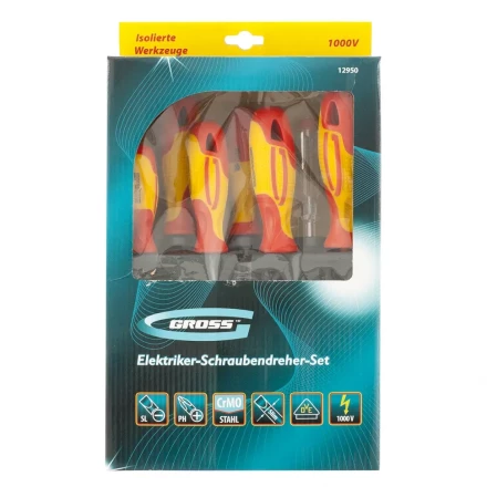 Набор отверток диэлектрических до 1000 В тестер CrMo двухкомпонентные рукоятки 8 шт Gross 12950 купить в Ханты-Мансийске