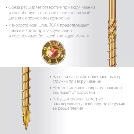 ЗУБР КС-П, 200 х 8.0 мм, TX40, потайная головка, желтый цинк, 50 шт, конструкционный саморез, Профессионал (30041-80-200) купить в Ханты-Мансийске