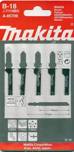 Пилка для лобзика Makita A-85709 ( 5 шт.) HCS 77х1,8 мм рез-35 мм  крив.пропил купить в Ханты-Мансийске