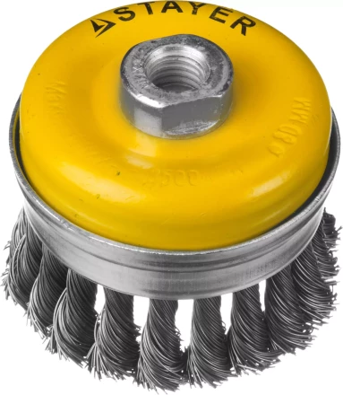 STAYER "PROFESSIONAL". Щетка чашечная усиленная для УШМ, жгутированная стальная проволока 0,5мм, 80ммхМ14 35137-080 купить в Ханты-Мансийске