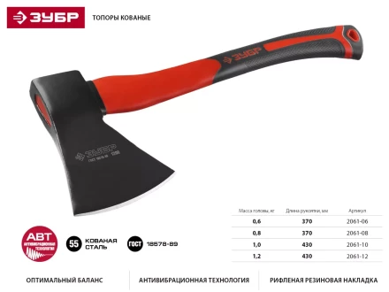 Топор ЗУБР &quot;МАСТЕР&quot; кованый с двухкомпонентной стеклопластиковой рукояткой, 0,8кг 2061-08 купить в Ханты-Мансийске