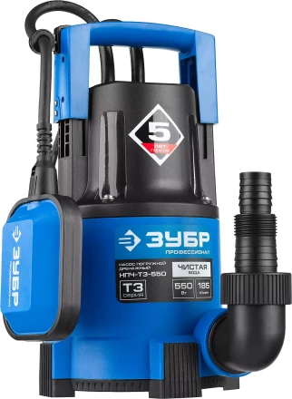 Насос ЗУБР &quot;ПРОФЕССИОНАЛ&quot; Т3 погружной дренажный для чистой воды (d пропускаемых частиц до 5мм), 550Вт, пропускная способность 185л/мин, напор 8,5м НПЧ-Т3-550 купить в Ханты-Мансийске