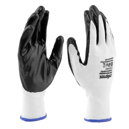 Перчатки полиэфирные с черным нитрильным покрытием, размер 9, 13 класс вязки// Сибртех 678635 купить в Ханты-Мансийске