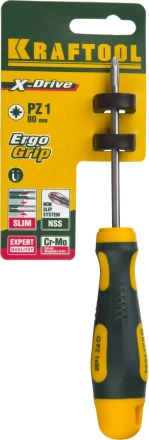 Отвертка KRAFTOOL, Cr-Mo-V сталь, двухкомпонентная противоскользящая рукоятка, PZ, №1x80мм 250073-1-080 купить в Ханты-Мансийске