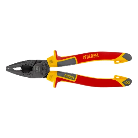 Плоскогубцы комбинированные Denzel 17086, диэлектрические трехкомпонентные рукоятки до 1000 В, 180 мм купить в Ханты-Мансийске