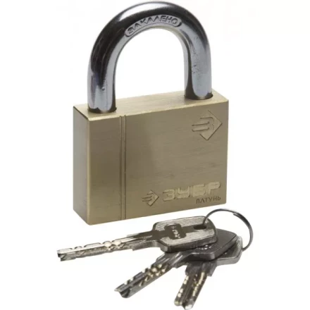 Замок ЗУБР &quot;ЭКСПЕРТ&quot; навесной, латунный корпус, классическая форма, закаленная дужка, 60мм 37299-60 купить в Ханты-Мансийске