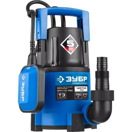 Насос ЗУБР "ПРОФЕССИОНАЛ" Т3 погружной дренажный для чистой воды (d пропускаемых частиц до 5мм), 750Вт, пропускная способность 210л/мин, напор 8,5м НПЧ-Т3-750 купить в Ханты-Мансийске