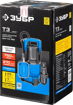 Насос ЗУБР "ПРОФЕССИОНАЛ" Т3 погружной дренажный для чистой воды (d пропускаемых частиц до 5мм), 750Вт, пропускная способность 210л/мин, напор 8,5м НПЧ-Т3-750 купить в Ханты-Мансийске
