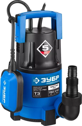 Насос ЗУБР "ПРОФЕССИОНАЛ" Т3 погружной дренажный для чистой воды (d пропускаемых частиц до 5мм), 750Вт, пропускная способность 210л/мин, напор 8,5м НПЧ-Т3-750 купить в Ханты-Мансийске
